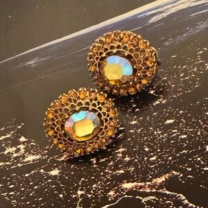 Gorgeous Orange AB Crystal Clip Earrings